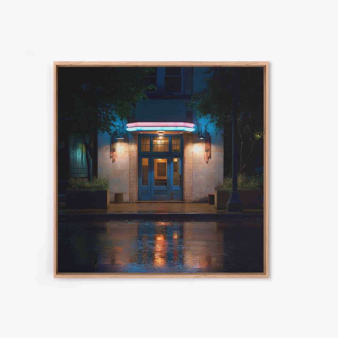 Neon Sign Glow Reflected on Black Street Canvas Print, Urban Art, Afrocentric Wall Art, Living Room Decor, Fine Art, Urban, URB-1x1-30