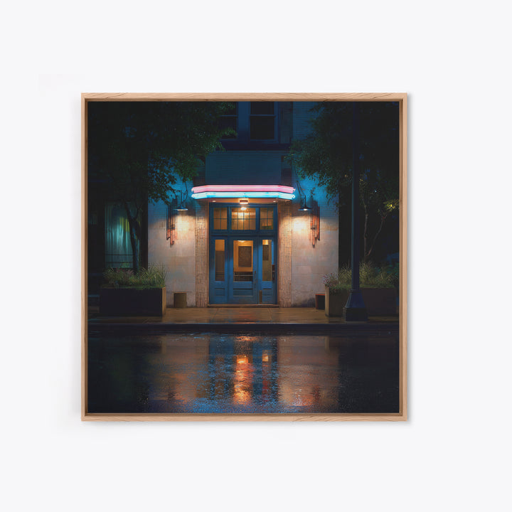 Neon Sign Glow Reflected on Black Street Canvas Print, Urban Art, Afrocentric Wall Art, Living Room Decor, Fine Art, Urban, URB-1x1-30
