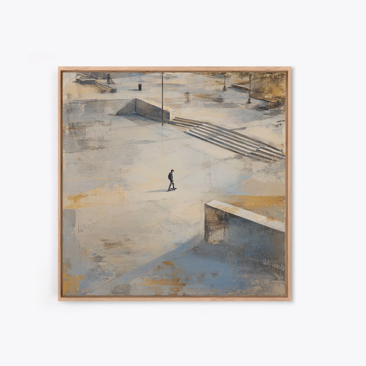 Skateboarder Crossing a Concrete Plaza Canvas Print, Urban Art, Black Wall Art, Living Room Decor, Fine Art, Urban, Queer Art, URB-1x1-31