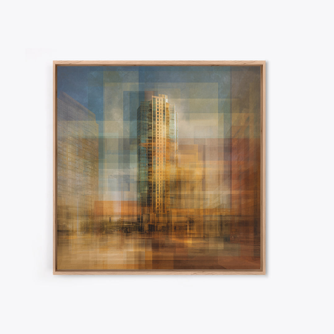Modern Skyscraper Glass Reflections Framed Canvas Print, Urban Art, Pop Art, Living Room Decor, Fine Art, Urban, URB-1x1-38