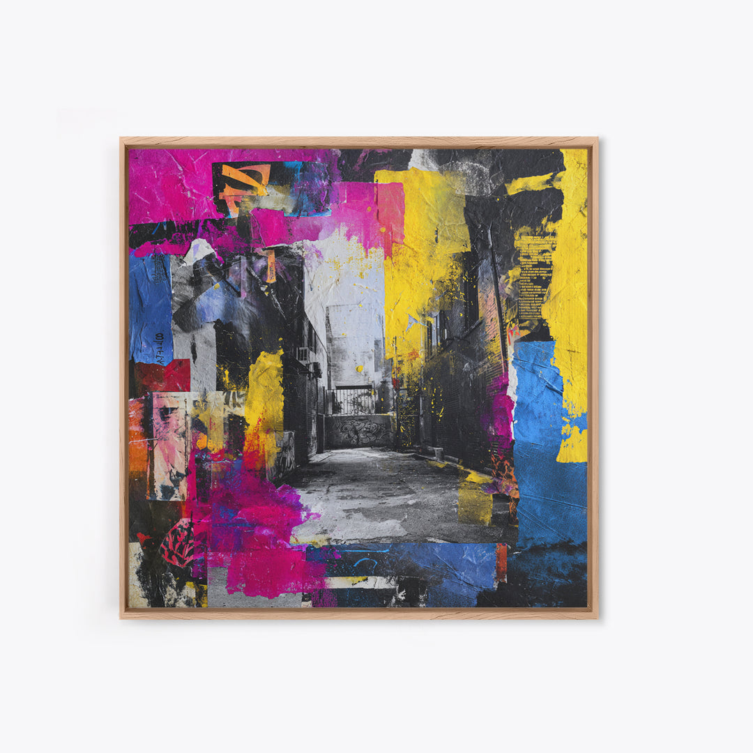 Graffiti Covered Alley Rendered as Color Collage Canvas Print, Urban Art, Queer Art, Living Room Decor, Fine Art, Urban, URB-1x1-59