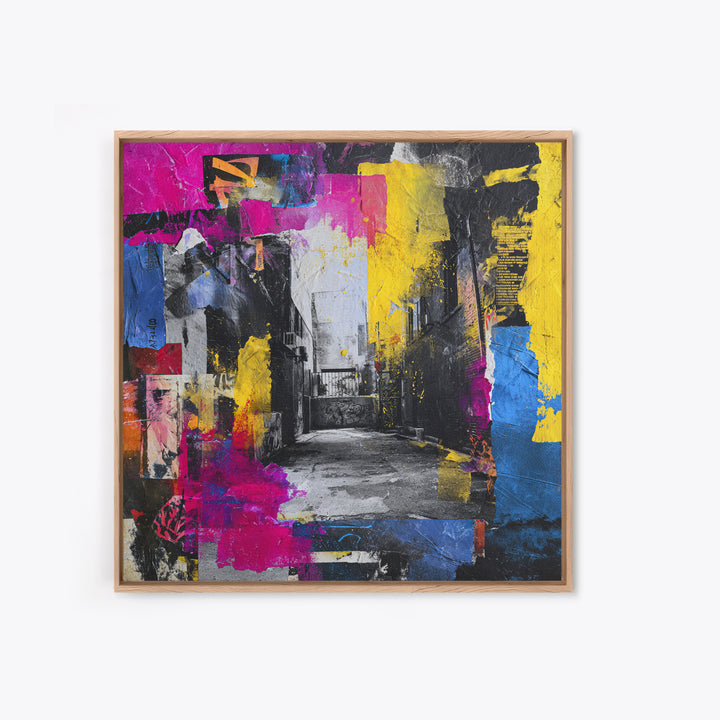 Graffiti Covered Alley Rendered as Color Collage Canvas Print, Urban Art, Queer Art, Living Room Decor, Fine Art, Urban, URB-1x1-59