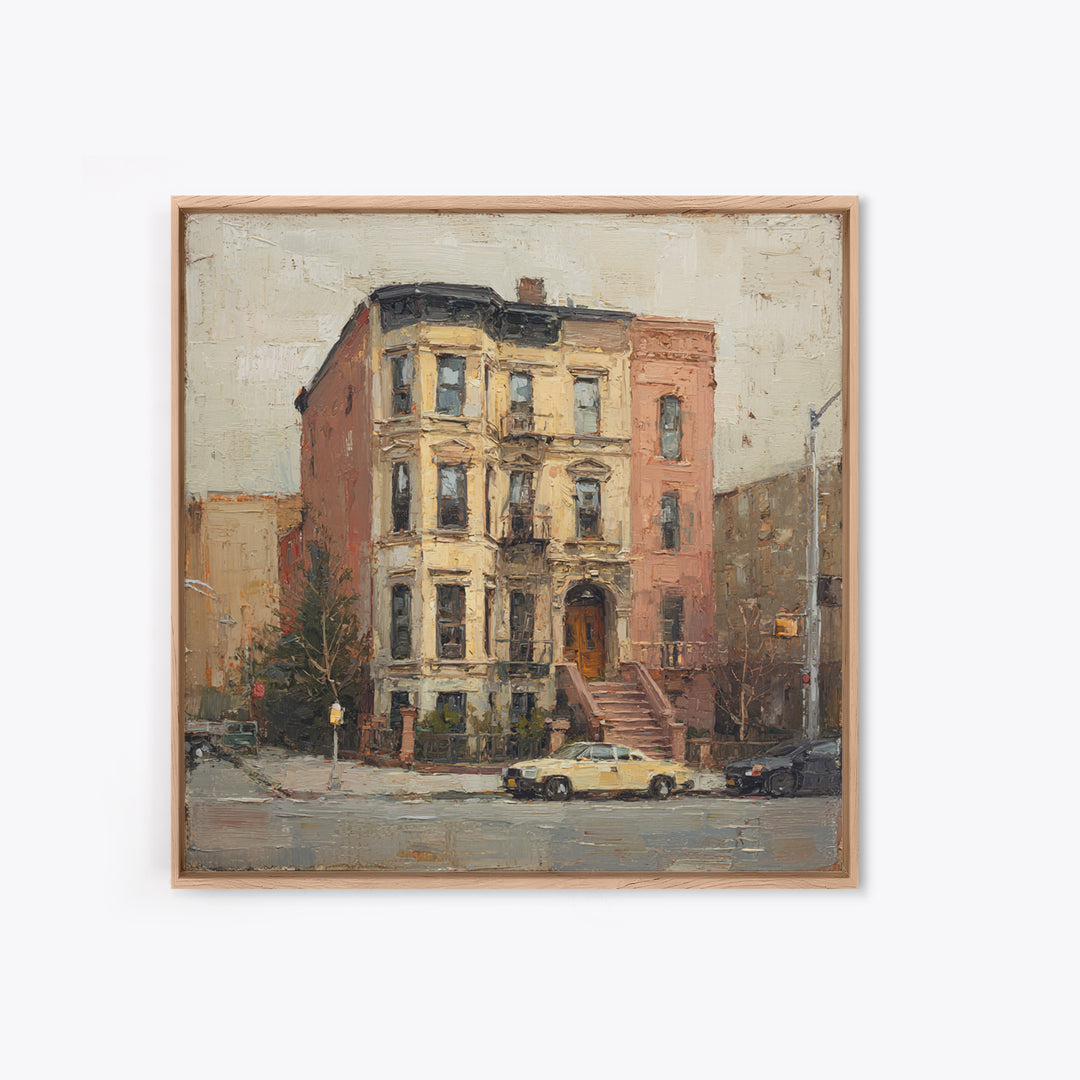 Brownstone Row in Soft Morning Light Canvas Print, Urban Art, Book Shelf Decor, Living Room Decor, Urban, Modern Decor, URB-1x1-60