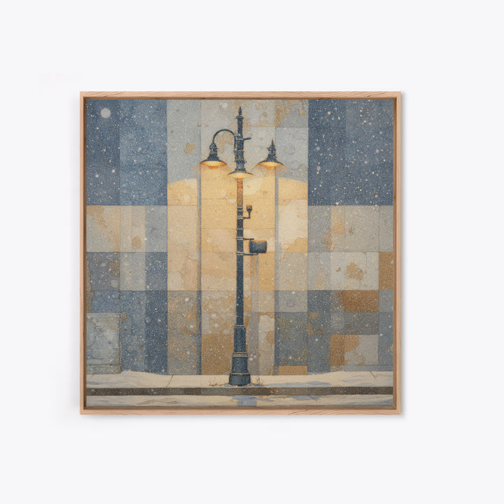 Streetlamp and Falling Snow Framed Canvas Print, Urban Art, Gay Art, Living Room Decor, Oil Painting, Urban, Minimalist Decor, URB-1x1-61
