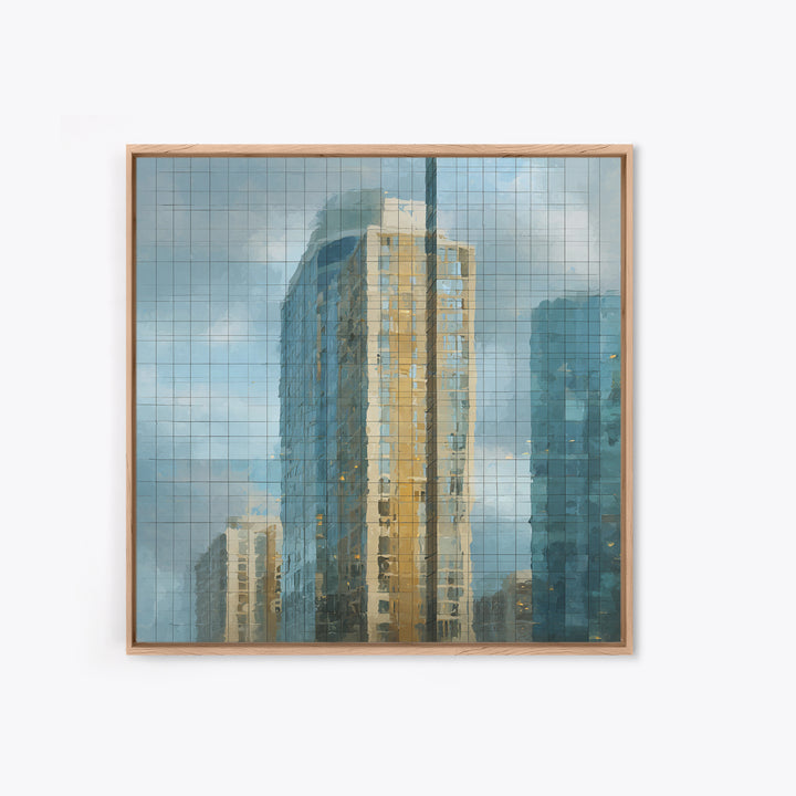 Modern Skyscraper Glass Reflections Framed Canvas Print, Urban Art, Pop Art, Living Room Decor, Fine Art, Urban, URB-1x1-62