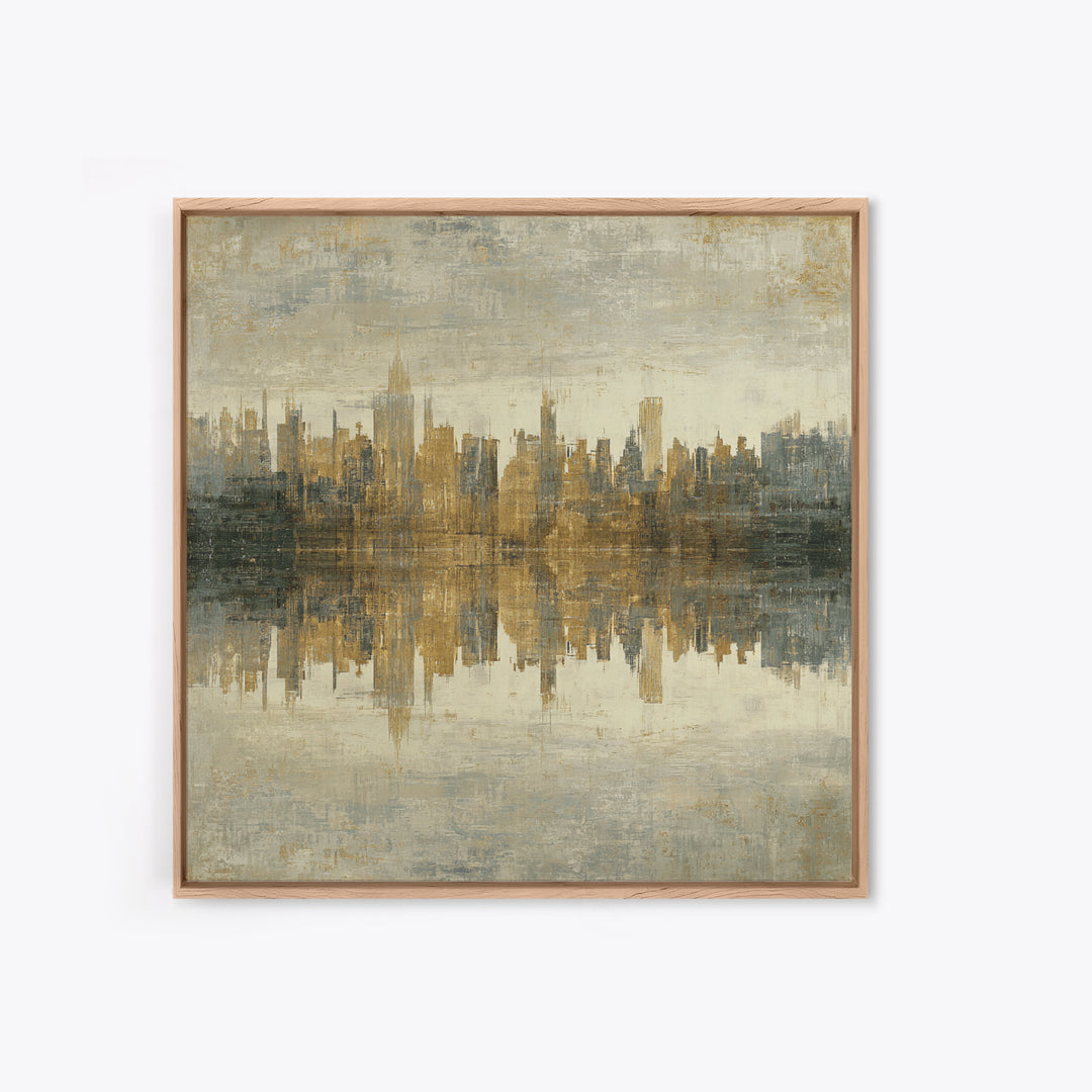Moody City Skyline Reflected Framed Canvas Print, Urban Art, Art Print, Living Room Decor, Abstract Art, Urban, Oil Painting, URB-1x1-73