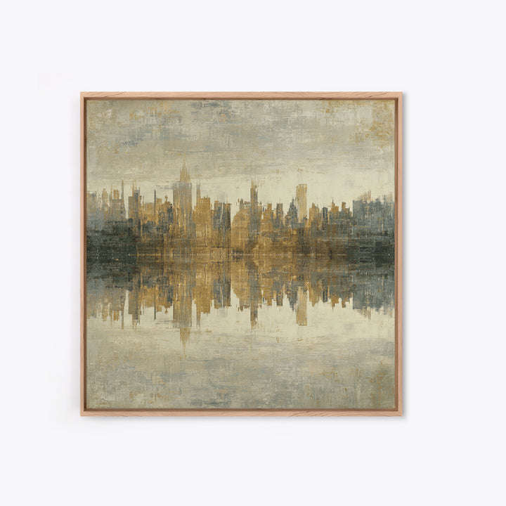 Moody City Skyline Reflected Framed Canvas Print, Urban Art, Art Print, Living Room Decor, Abstract Art, Urban, Oil Painting, URB-1x1-73