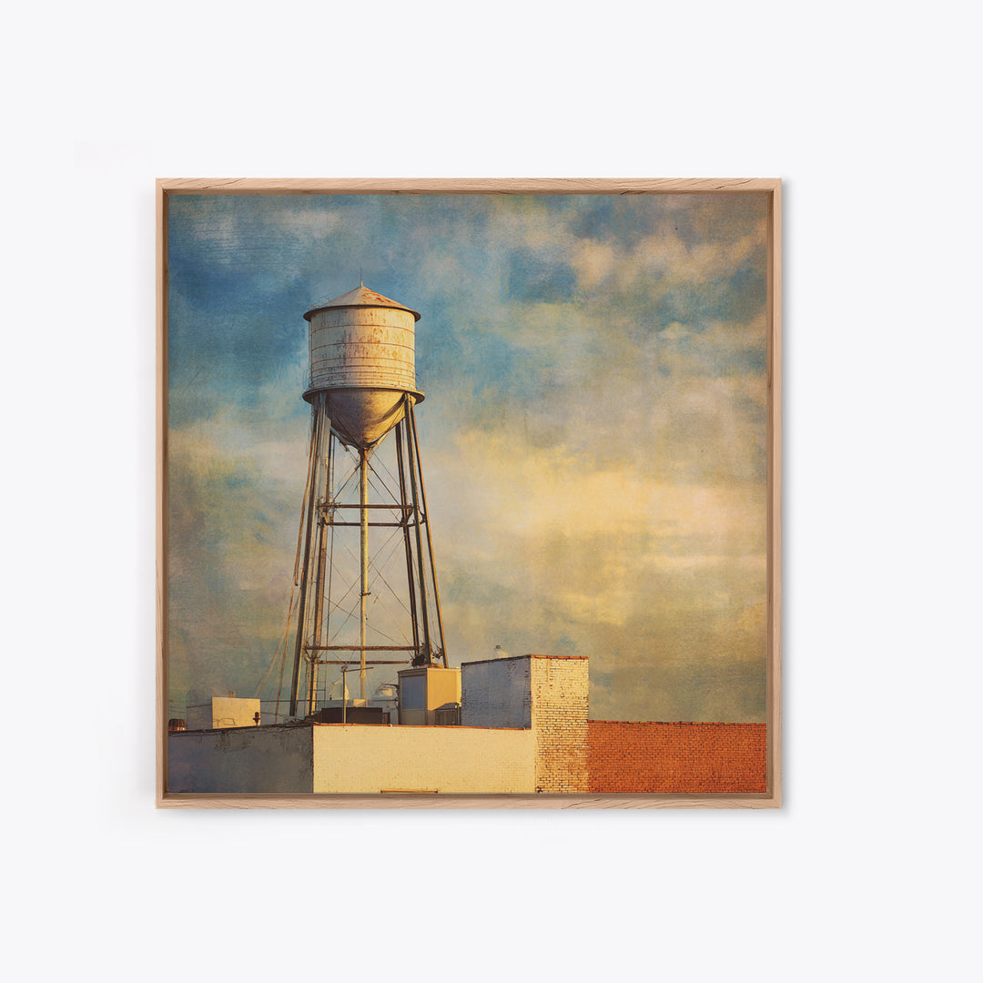 Rooftop Water Tower Canvas Print, Urban Art, Textured Painting, Living Room Decor, Urban, Original Art, Canvas Wall Art, URB-1x1-81