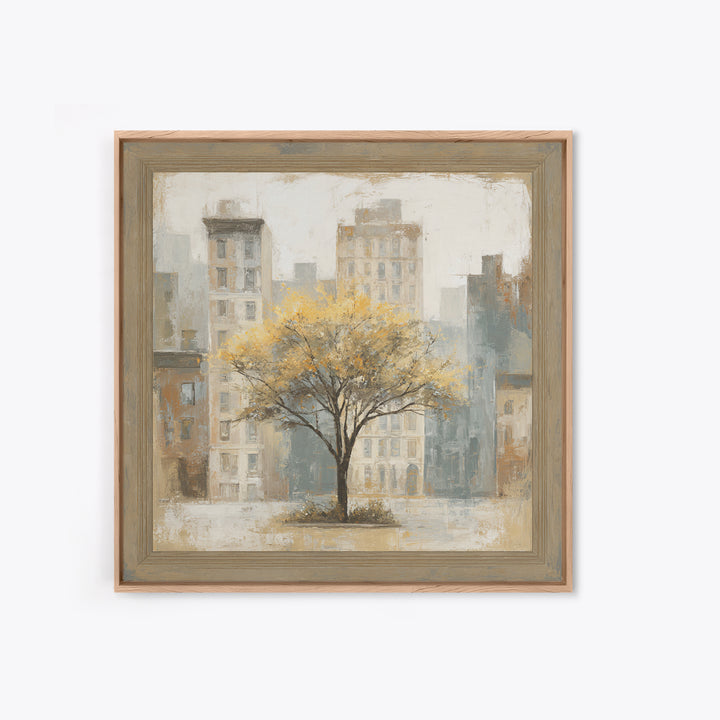 City Park Tree Framed by Buildings Canvas Print, Urban Art, Basketball Wall Art, Living Room Decor, Fine Art, Urban, URB-1x1-90
