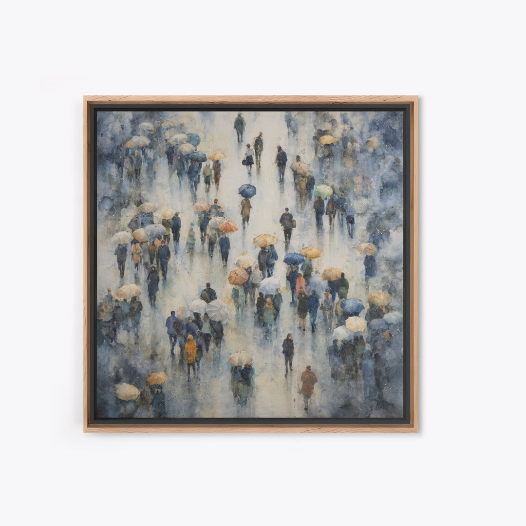 Rain Umbrella Figures Canvas Print, Urban Art, Basketball Wall Art, Living Room Decor, Fine Art, Urban, Textured Painting, URB-1x1-92