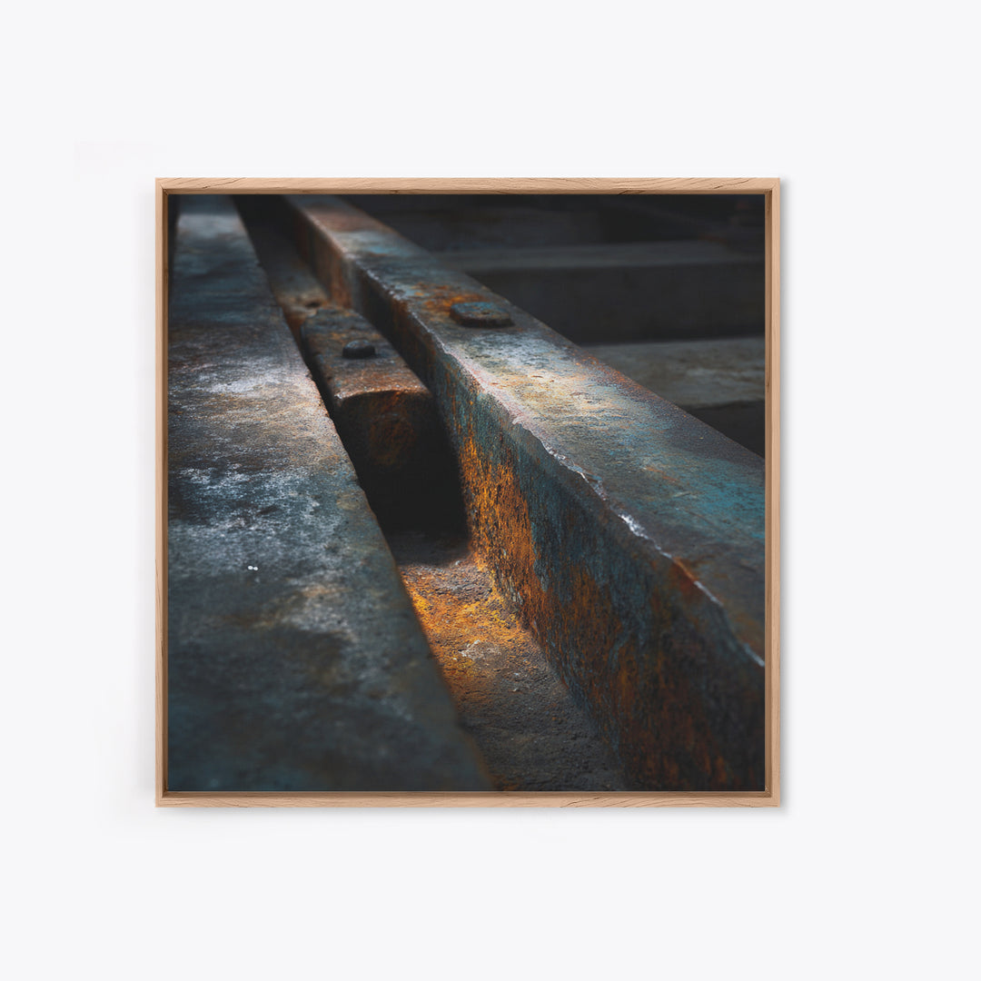 Industrial Rail Tracks Leading into City Canvas Print, Urban Art, Queer Art, Living Room Decor, Fine Art, Urban, URB-1x1-94