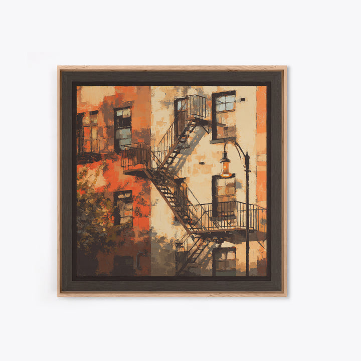 Fire Escape Silhouette Canvas Print, Urban Art, Boho Decor, Living Room Decor, Fine Art, Urban, Digital Prints, URB-1x1-98