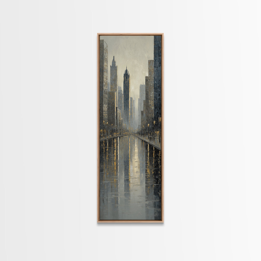 Moody City Skyline Reflected Canvas Print, Urban Art, Statement Artwork, Living Room Decor, Fine Art, Urban, Wall Decor, URB-1x3-13