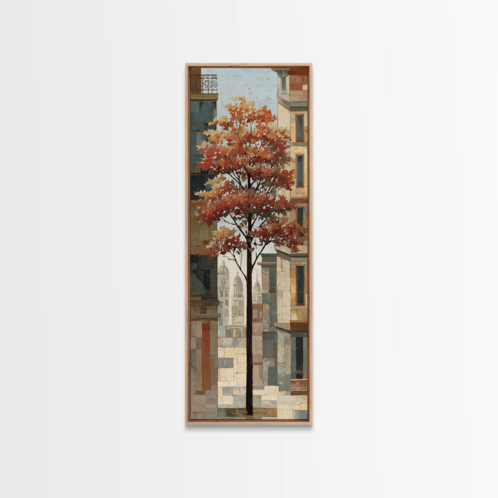 City Park Tree Framed by Buildings Framed Canvas Print, Urban Art, Canvas Painting, Living Room Decor, Oil Painting, Urban, URB-1x3-54