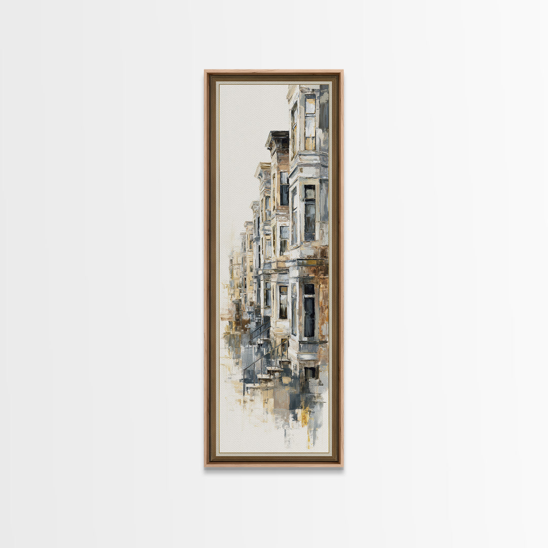 Brownstone Row in Soft Morning Light Canvas Print, Urban Art, Black Art, Living Room Decor, Fine Art, Urban, Canvas Painting, URB-1x3-72