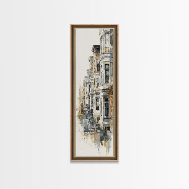 Brownstone Row in Soft Morning Light Canvas Print, Urban Art, Black Art, Living Room Decor, Fine Art, Urban, Canvas Painting, URB-1x3-72