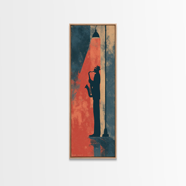 Urban Jazz Musician Silhouette Framed Canvas Print, Urban Art, Digital Print, Living Room Decor, Oil Painting, Urban, URB-1x3-76
