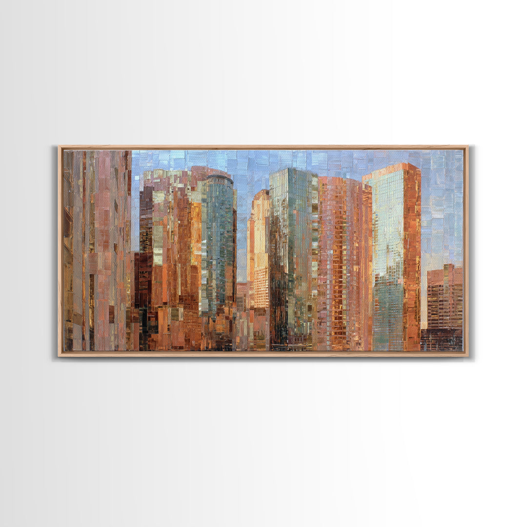 Modern Skyscraper Glass Reflections Framed Canvas Print, Urban Art, Art Print, Living Room Decor, Fine Art, Urban, Oil Painting, URB-2x1-10