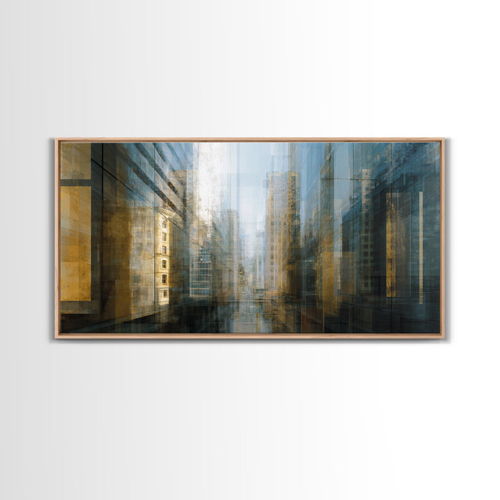 Modern Skyscraper Glass Reflections Framed Canvas Print, Urban Art, Art Print, Living Room Decor, Fine Art, Urban, Oil Painting, URB-2x1-34