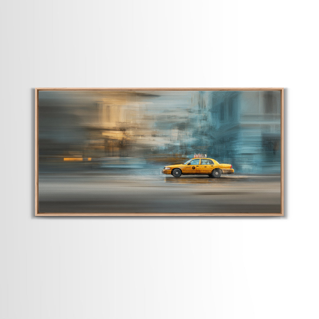 Taxi Cab Motion Blur Canvas Print, Urban Art, Black Art, Living Room Decor, Oil Painting, Urban, Canvas Painting, URB-2x1-47