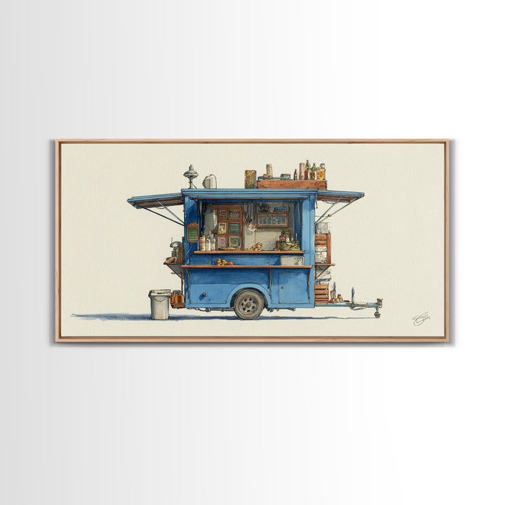 Street Food Cart Still Life Without Signage Framed Canvas Print, Urban Art, Basketball Wall Art, Living Room Decor, Urban, URB-2x1-67