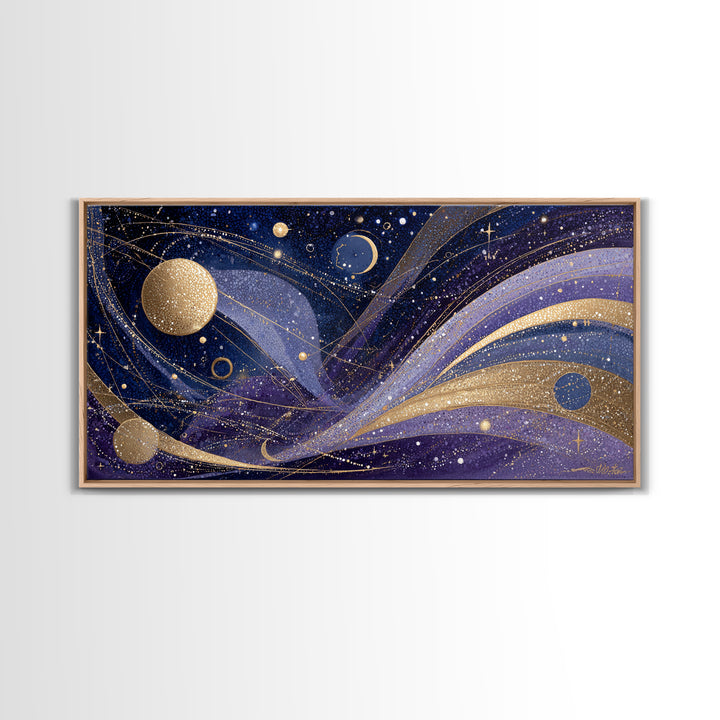Night Skyline under Crescent Moon Canvas Print, Urban Art, Art Deco, Living Room Decor, Abstract Art, Urban, Book Shelf Decor, URB-2x1-68