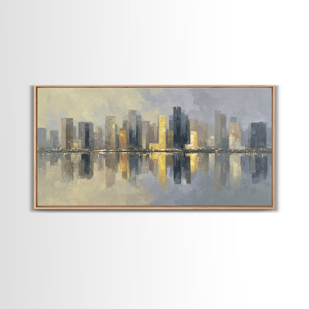 Moody City Skyline Reflected Canvas Print, Urban Art, Black Art, Living Room Decor, Abstract Art, Urban, Canvas Painting, URB-2x1-69