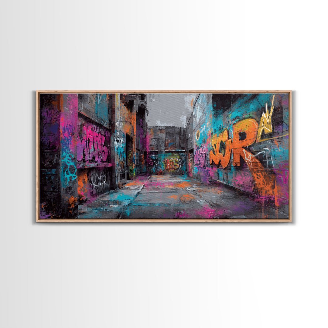 Graffiti Covered Alley Rendered as Color Collage Canvas Print, Urban Art, Afrocentric Wall Art, Living Room Decor, Urban, URB-2x1-79