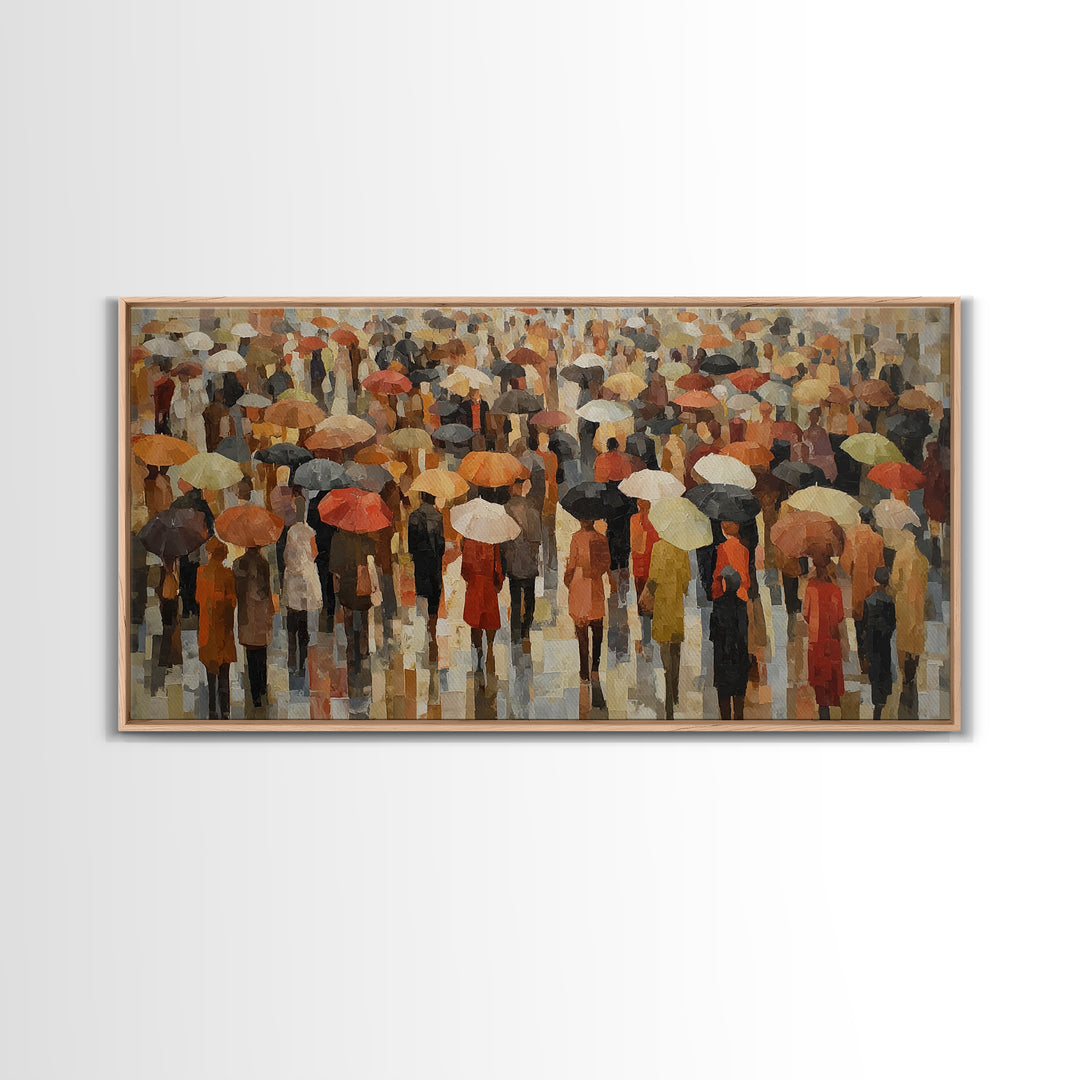Rain Umbrella Figures Framed Canvas Print, Urban Art, Digital Print, Living Room Decor, Fine Art, Urban, Afrocentric Wall Art, URB-2x1-88