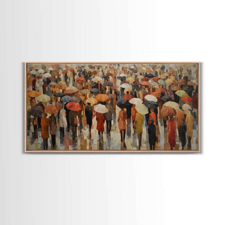 Rain Umbrella Figures Framed Canvas Print, Urban Art, Digital Print, Living Room Decor, Fine Art, Urban, Afrocentric Wall Art, URB-2x1-88