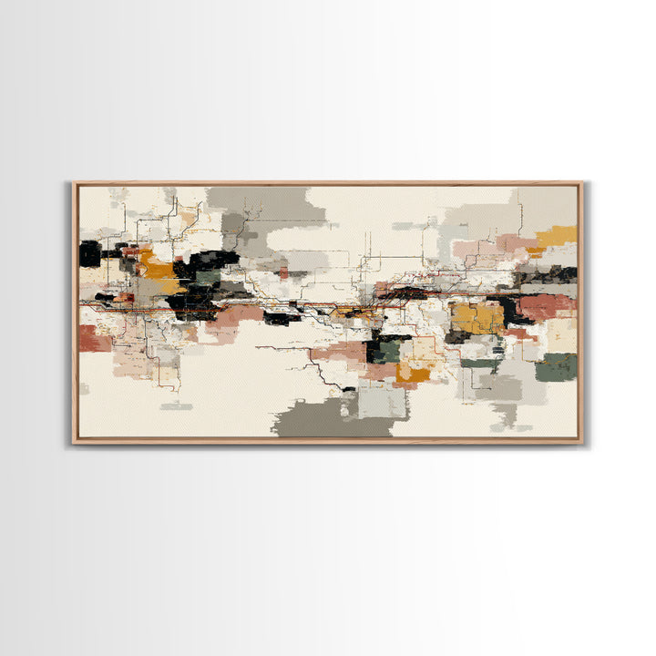 Abstract Subway Map Lines Without Labels Framed Canvas Print, Urban Art, Book Shelf Decor, Living Room Decor, Fine Art, Urban, URB-2x1-96