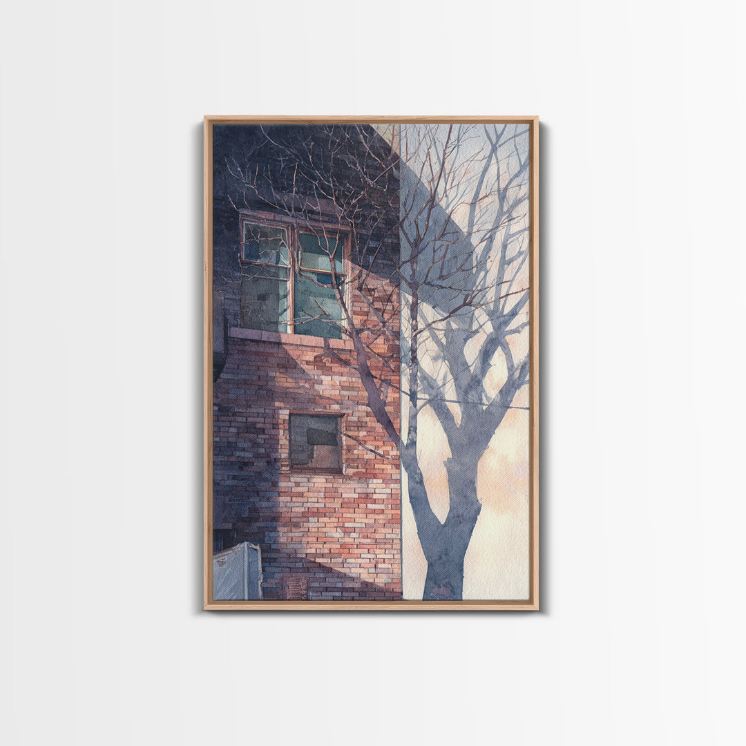 Brick Wall and Window Shadows as Geometry Framed Canvas Print, Urban Art, Wall Decor, Living Room Decor, Fine Art, Urban, URB-2x3-37