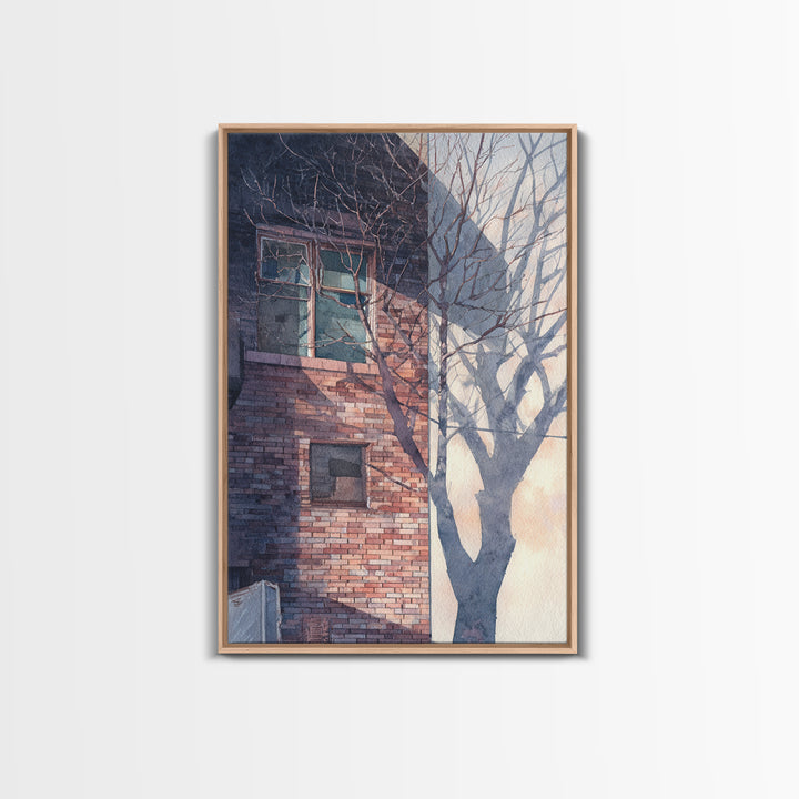 Brick Wall and Window Shadows as Geometry Framed Canvas Print, Urban Art, Wall Decor, Living Room Decor, Fine Art, Urban, URB-2x3-37