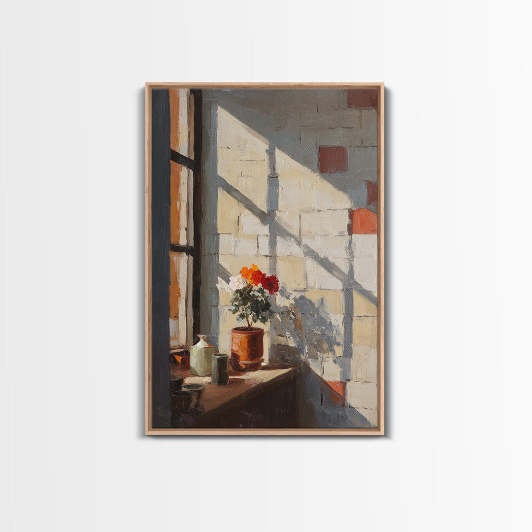 Brick Wall and Window Shadows as Geometry Canvas Print, Urban Art, Original Art, Living Room Decor, Urban, Black Woman Art, URB-2x3-61