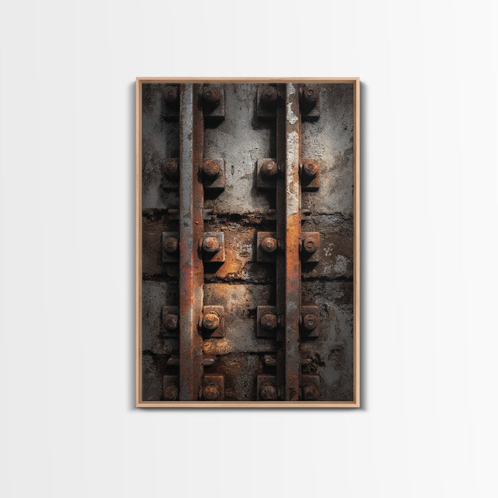 Industrial Rail Tracks Leading into City Framed Canvas Print, Urban Art, Digital Prints, Living Room Decor, Fine Art, Urban, URB-2x3-78