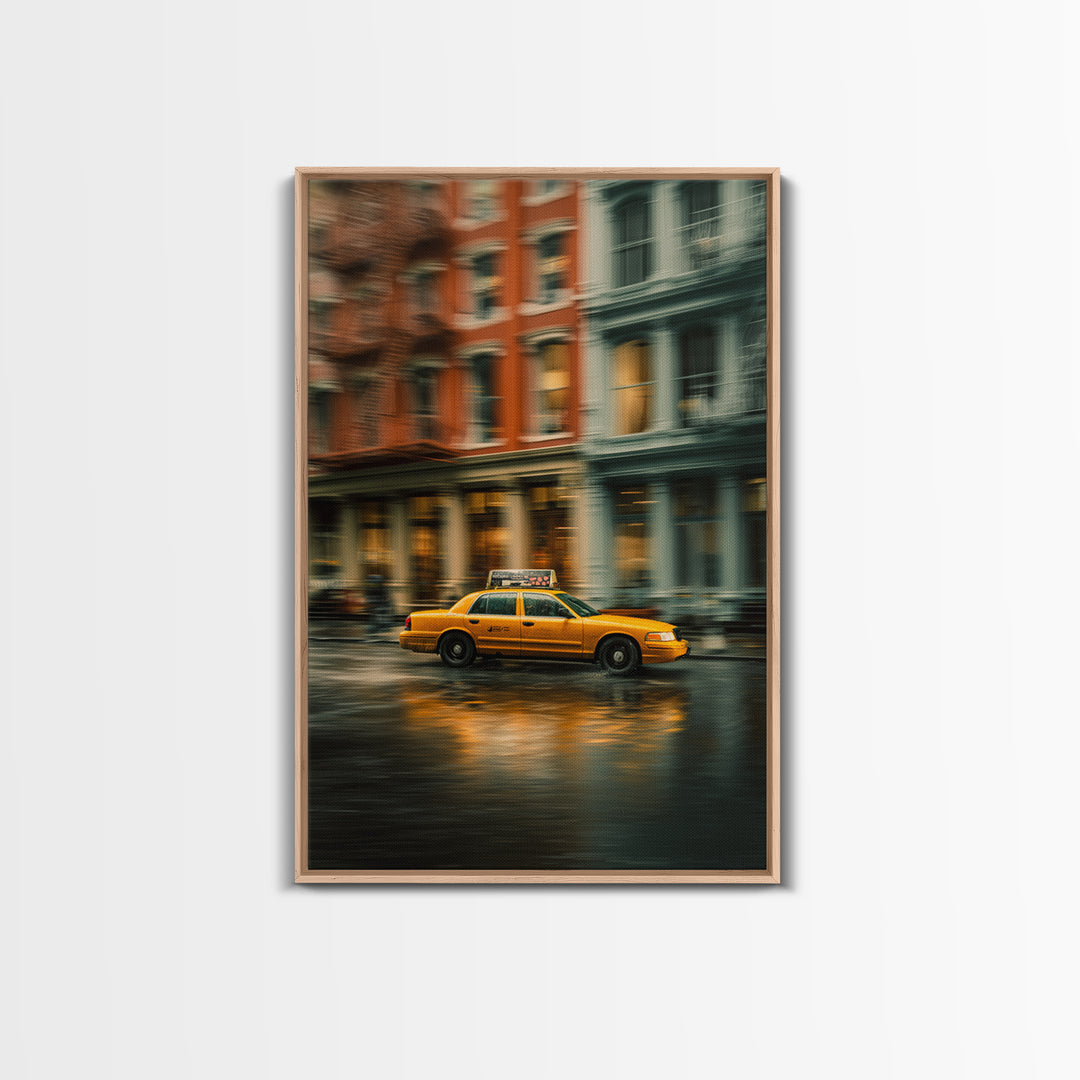 Taxi Cab Motion Blur Framed Canvas Print, Urban Art, Modern Wall Art, Living Room Decor, Abstract Art, Urban, Pop Art, URB-2x3-83