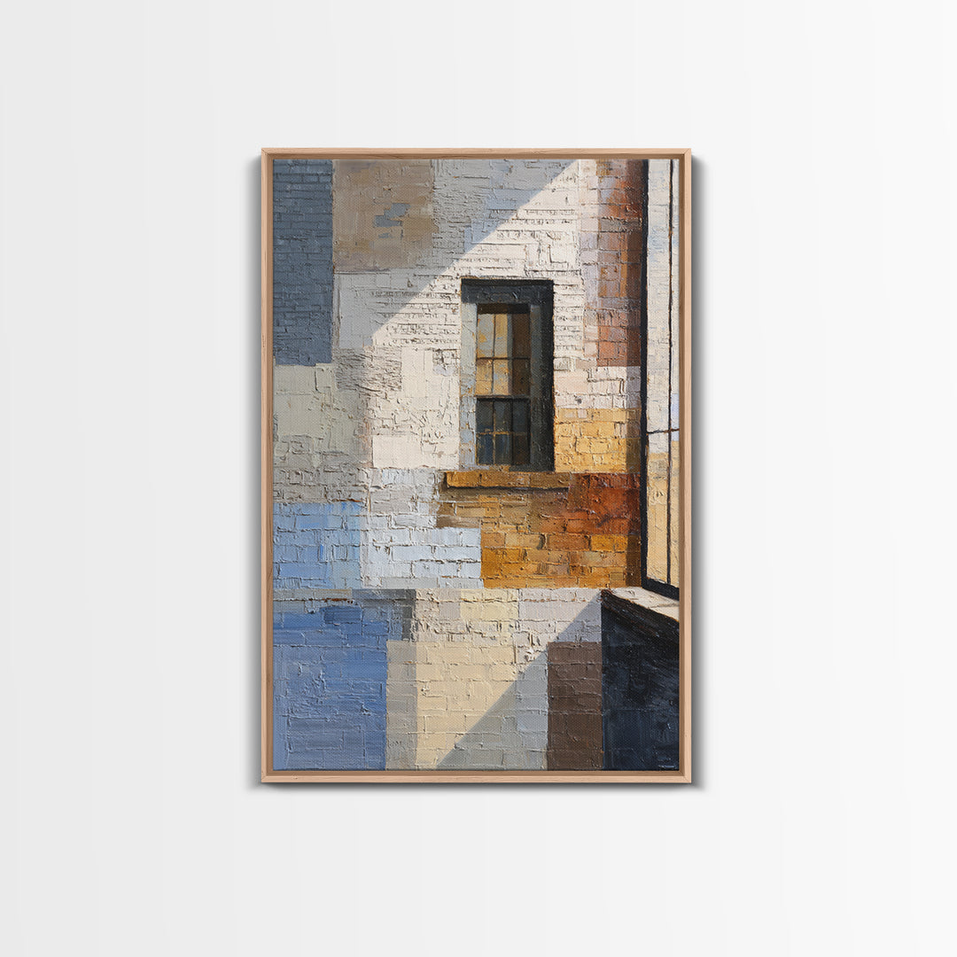 Brick Wall and Window Shadows as Geometry Framed Canvas Print, Urban Art, Modern Wall Art, Living Room Decor, Fine Art, Urban, URB-2x3-85