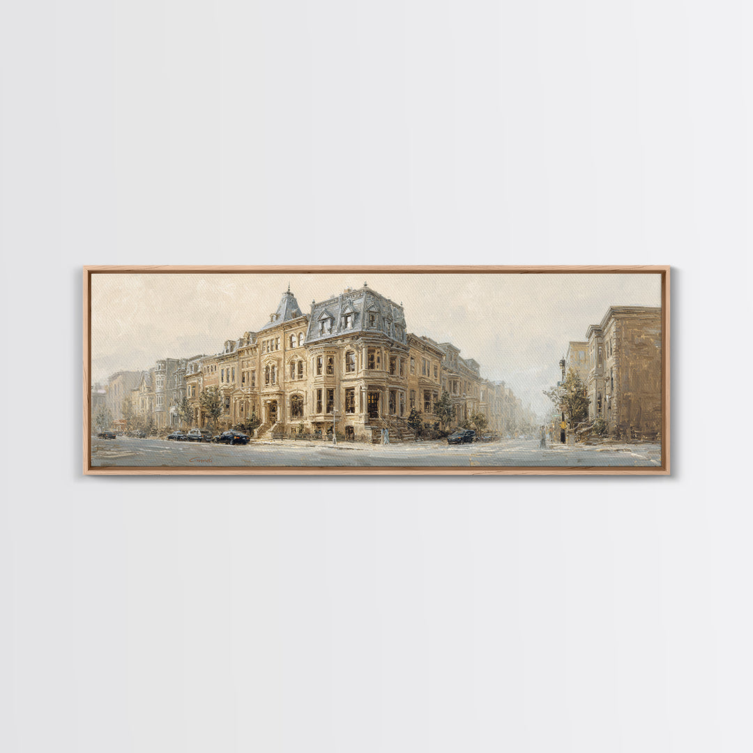 Brownstone Row in Soft Morning Light Canvas Print, Urban Art, Modern Decor, Living Room Decor, Abstract Art, Urban, Home Decor, URB-3x1-100