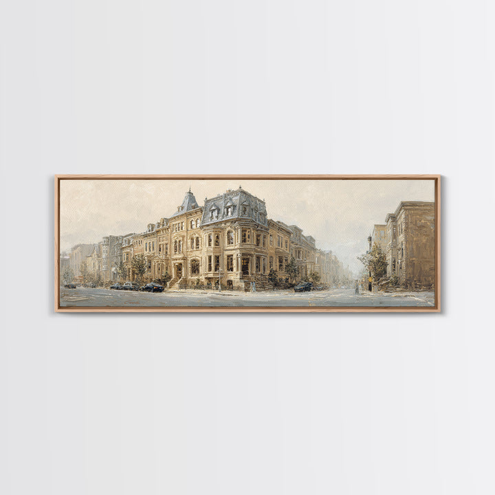 Brownstone Row in Soft Morning Light Canvas Print, Urban Art, Modern Decor, Living Room Decor, Abstract Art, Urban, Home Decor, URB-3x1-100