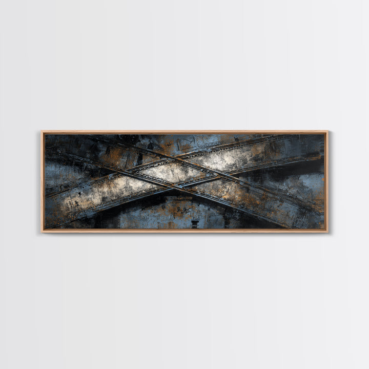 Industrial Rail Tracks Leading into City Canvas Print, Urban Art, Art Deco, Living Room Decor, Urban, Book Shelf Decor, URB-3x1-38