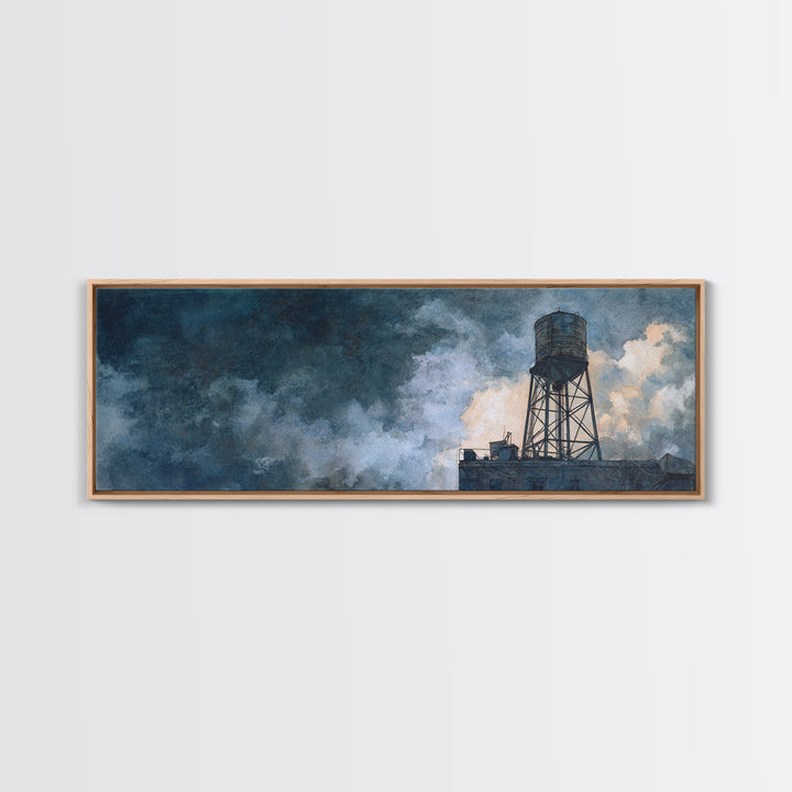 Rooftop Water Tower Canvas Print, Urban Art, Black Art Prints, Living Room Decor, Abstract Art, Urban, Neutral Decor, URB-3x1-49
