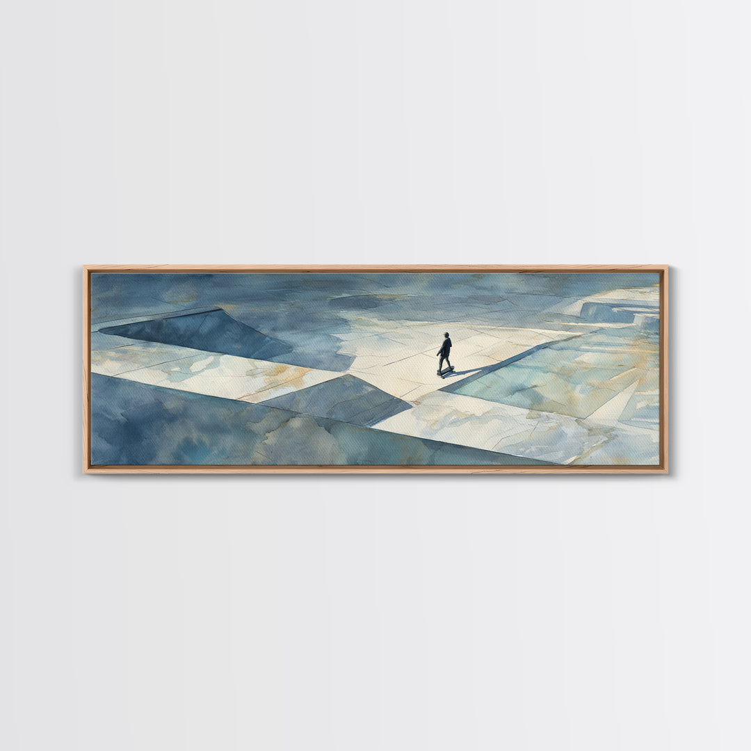 Skateboarder Crossing a Concrete Plaza Canvas Print, Urban Art, Original Art, Living Room Decor, Urban, Black Woman Art, URB-3x1-71