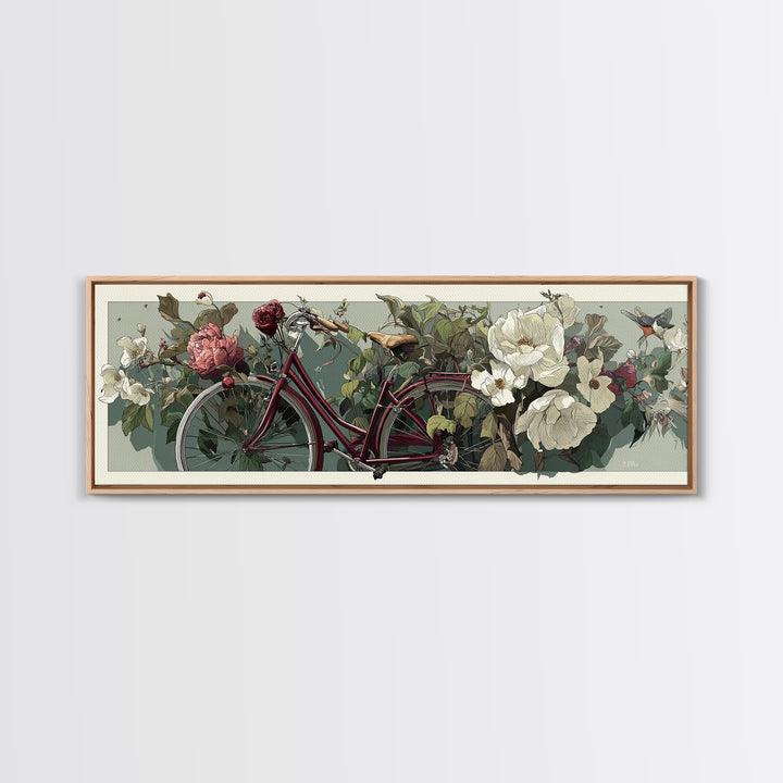 Bicycle Locked to Post Framed Canvas Print, Urban Art, Textured Wall Art, Living Room Decor, Watercolor Art, Urban, URB-3x1-79