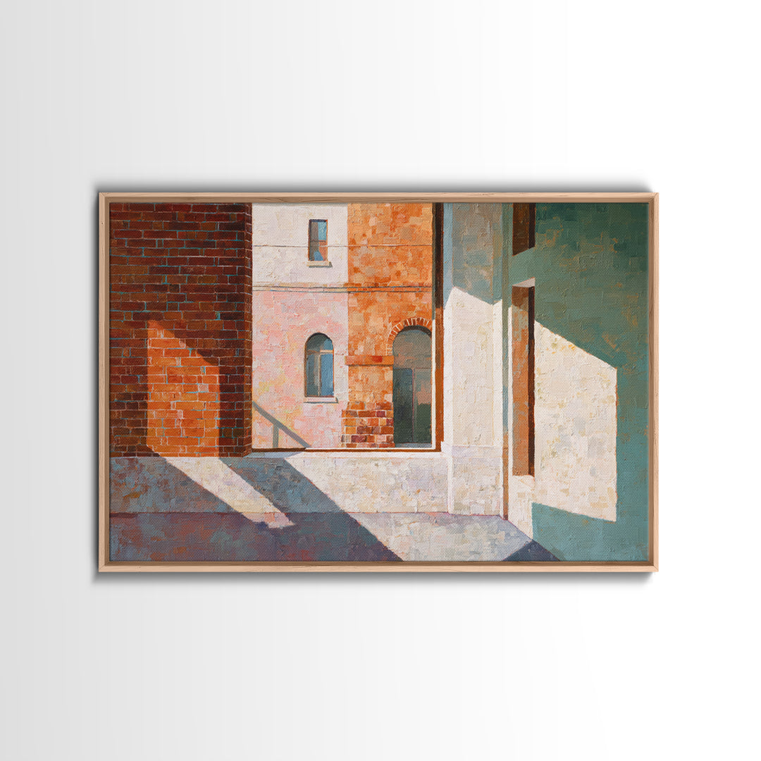 Brick Wall and Window Shadows as Geometry Canvas Print, Urban Art, Book Shelf Decor, Living Room Decor, Fine Art, Urban, URB-3x2-33