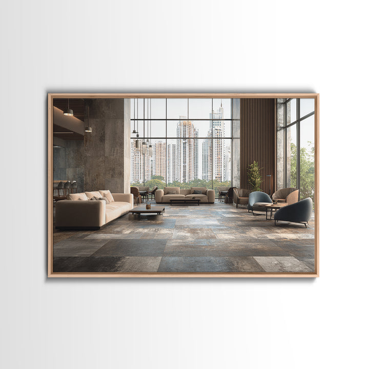 Moody City Skyline Reflected Framed Canvas Print, Urban Art, Black Art Prints, Living Room Decor, Urban, Neutral Decor, URB-3x2-5