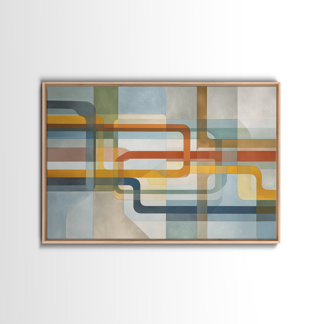 Abstract Subway Map Lines Without Labels Framed Canvas Print, Urban Art, Statement Artwork, Living Room Decor, Abstract Art, URB-3x2-80