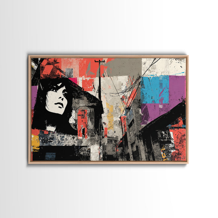 Graffiti Covered Alley Rendered as Color Collage Framed Canvas Print, Urban Art, Fine Art Print, Living Room Decor, Urban, URB-3x2-87
