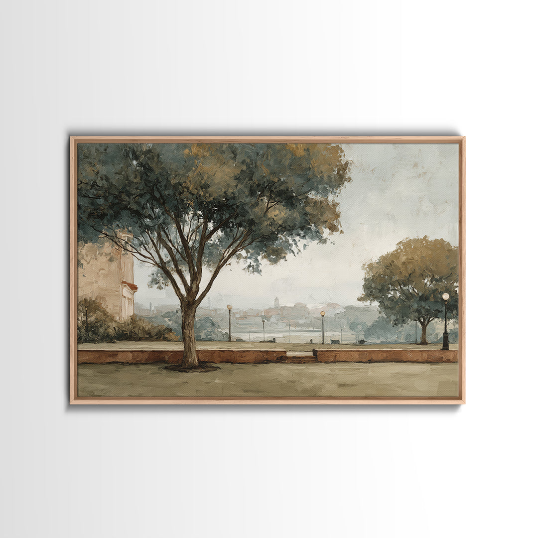 City Park Tree Framed by Buildings Canvas Print, Urban Art, Book Shelf Decor, Living Room Decor, Abstract Art, Urban, URB-3x2-94