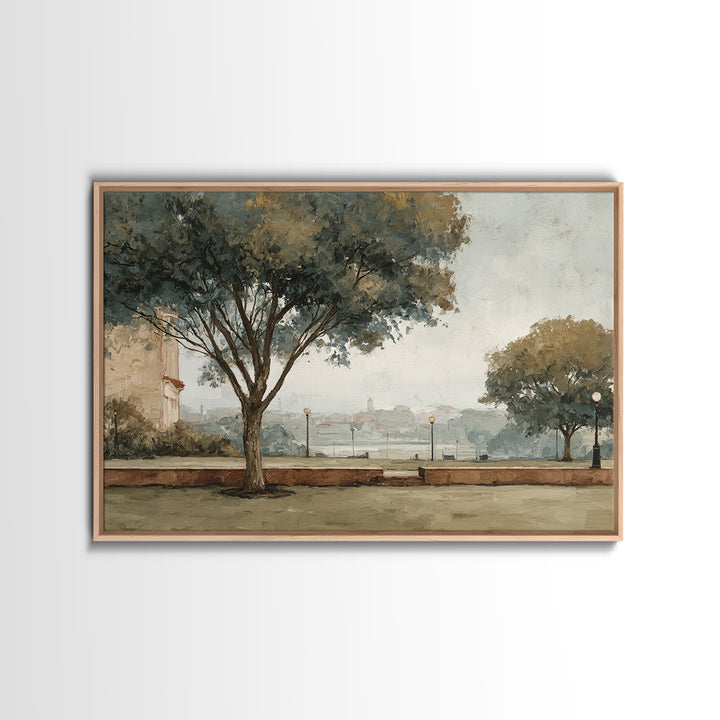 City Park Tree Framed by Buildings Canvas Print, Urban Art, Book Shelf Decor, Living Room Decor, Abstract Art, Urban, URB-3x2-94