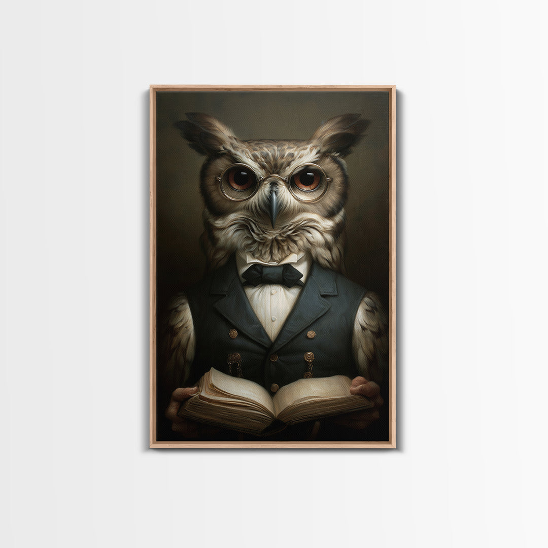 Owl Scholar, Victorian Animal Portrait, Halloween Art, Gothic Whimsy Decor, Anthropomorphic Costume Art